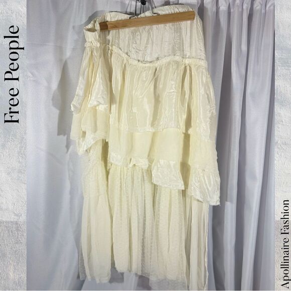 FREE PEOPLE REALITY CHECK TIERED MIDI SKIRT IN IVORY XL NWT - Picture 8 of 10